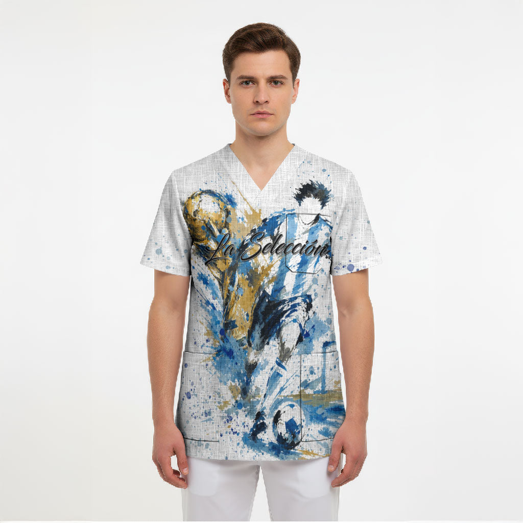 Personalized Argentina Football La Seleccion Scrub Top Watercolor Splatter World Soccer Art