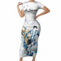 Personalized Argentina Football La Seleccion Short Sleeve Bodycon Dress Watercolor Splatter World Soccer Art