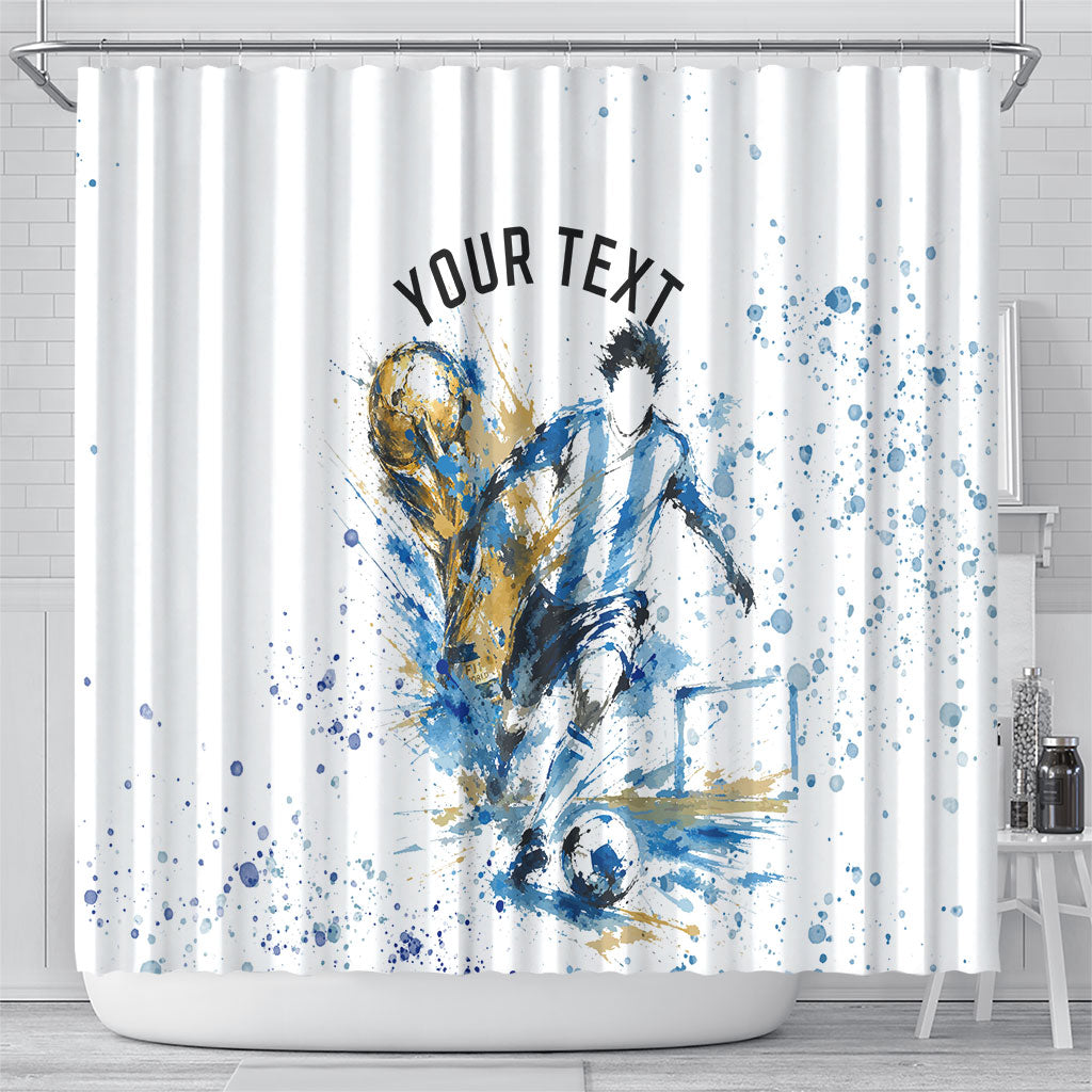 Personalized Argentina Football La Seleccion Shower Curtain Watercolor Splatter World Soccer Art
