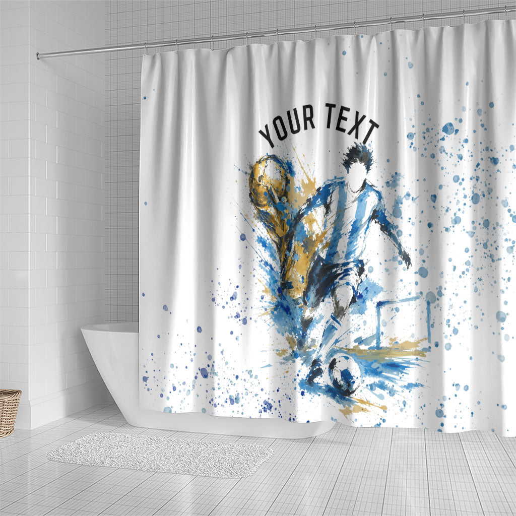 Personalized Argentina Football La Seleccion Shower Curtain Watercolor Splatter World Soccer Art