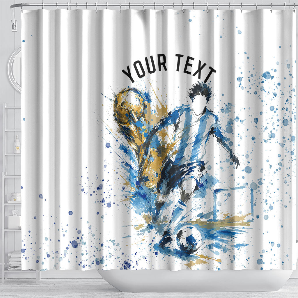 Personalized Argentina Football La Seleccion Shower Curtain Watercolor Splatter World Soccer Art