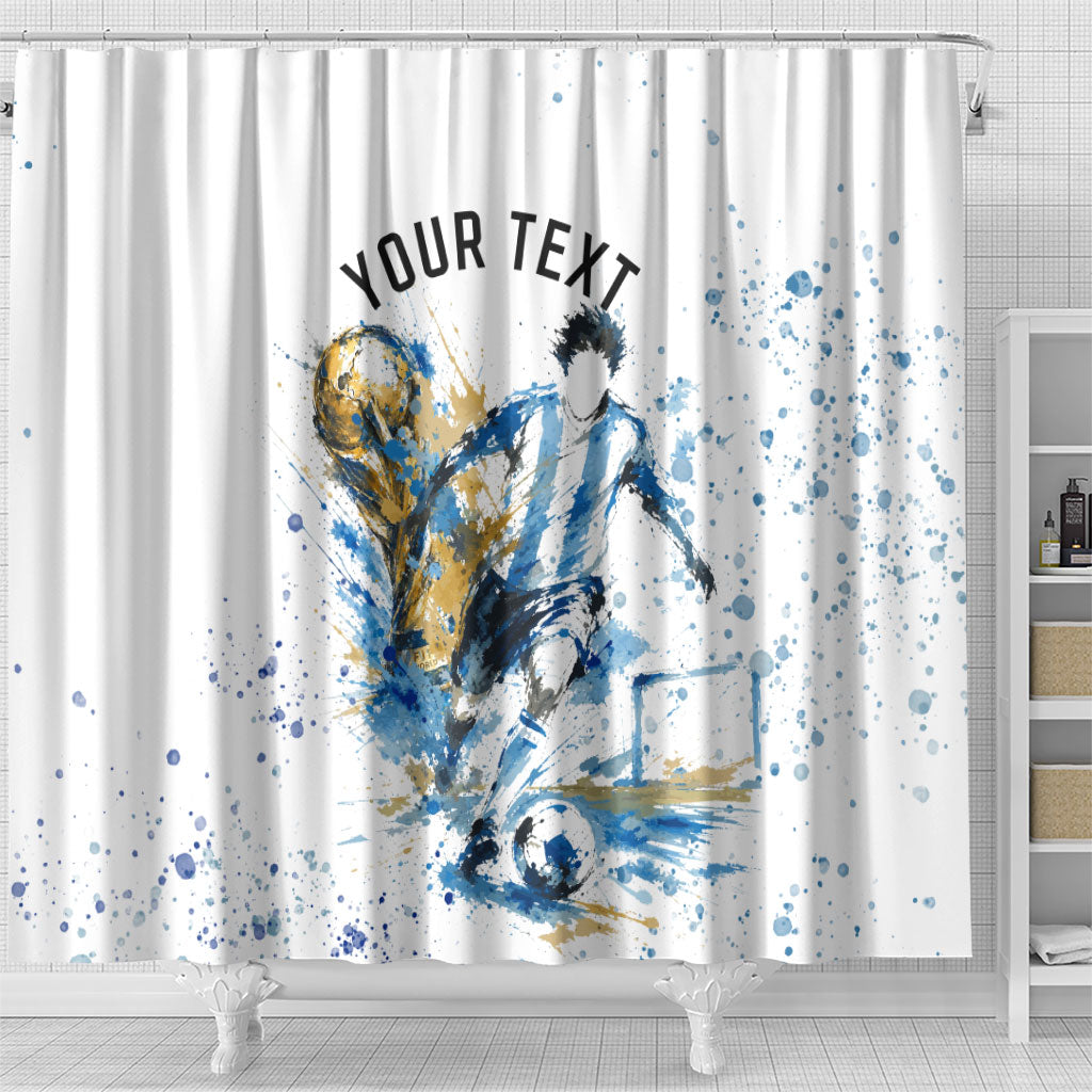 Personalized Argentina Football La Seleccion Shower Curtain Watercolor Splatter World Soccer Art