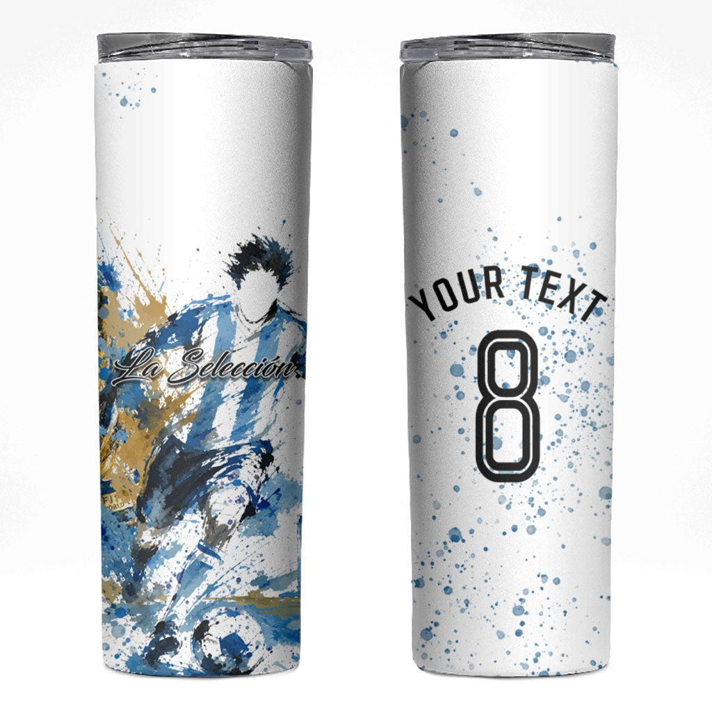 Personalized Argentina Football La Seleccion Skinny Tumbler Watercolor Splatter World Soccer Art
