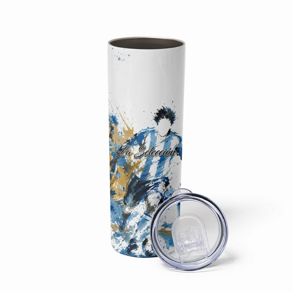 Personalized Argentina Football La Seleccion Skinny Tumbler Watercolor Splatter World Soccer Art