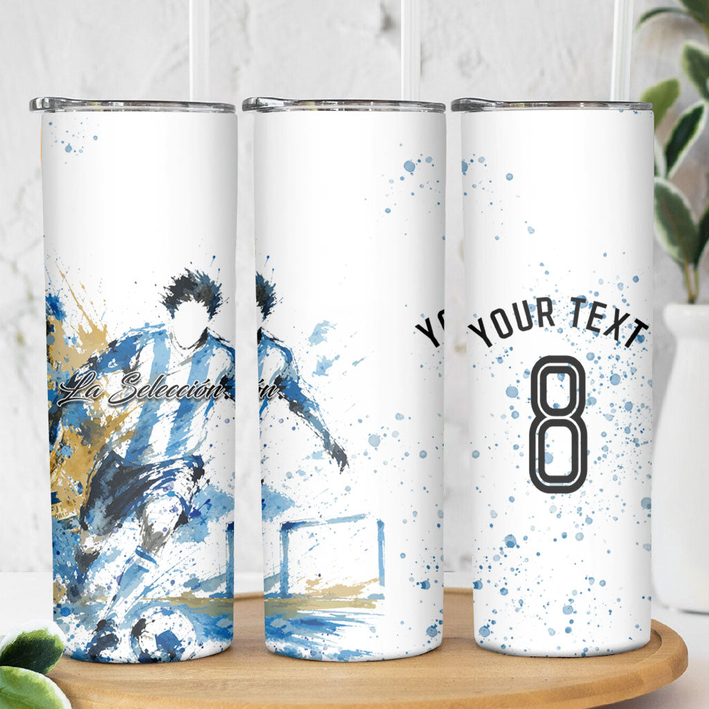 Personalized Argentina Football La Seleccion Skinny Tumbler Watercolor Splatter World Soccer Art
