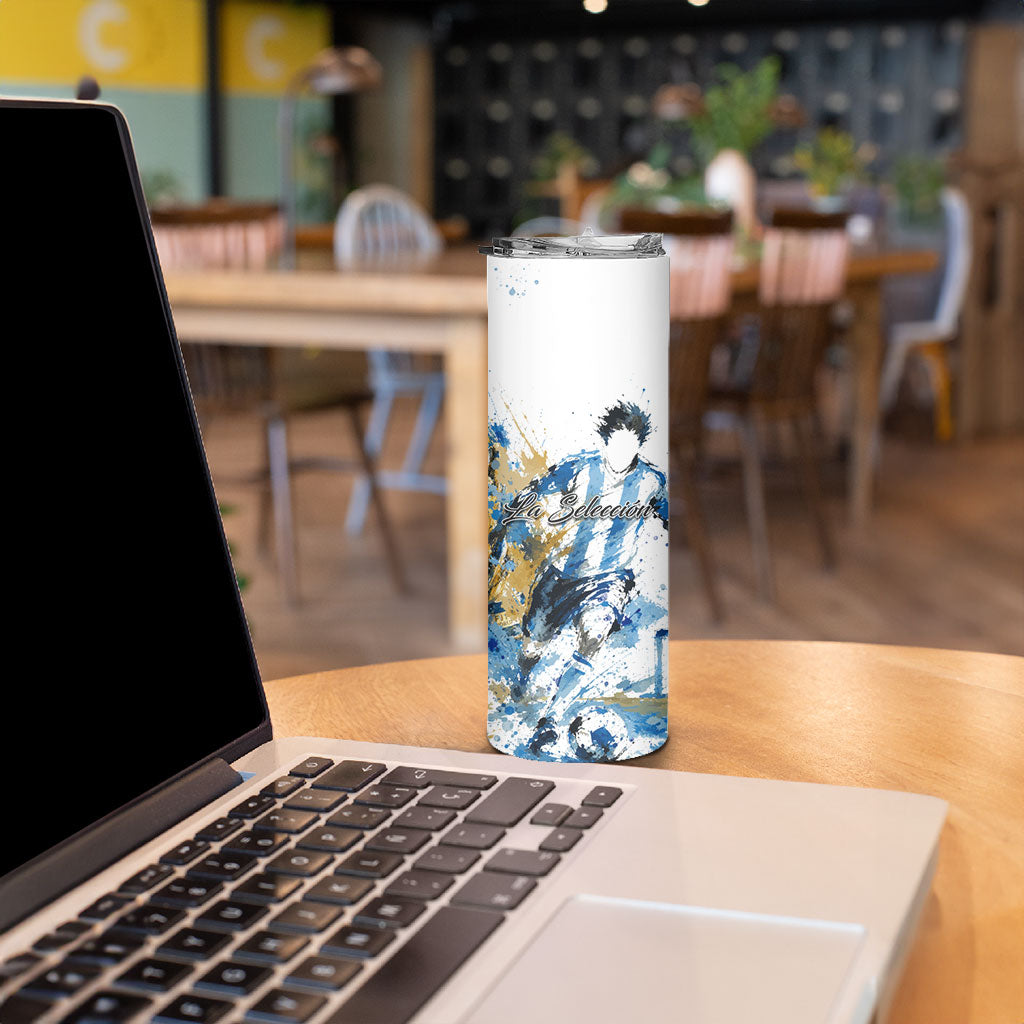 Personalized Argentina Football La Seleccion Skinny Tumbler Watercolor Splatter World Soccer Art