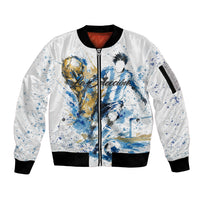 Personalized Argentina Football La Seleccion Sleeve Zip Bomber Jacket Watercolor Splatter World Soccer Art