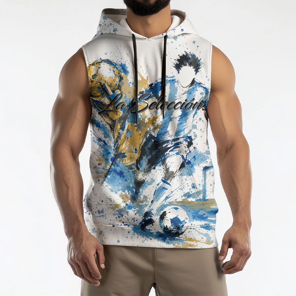 Personalized Argentina Football La Seleccion Sleeveless Hoodie Watercolor Splatter World Soccer Art