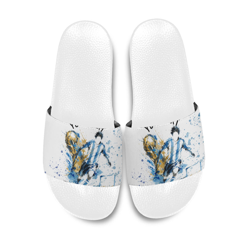 Personalized Argentina Football La Seleccion Slide Sandals Watercolor Splatter World Soccer Art