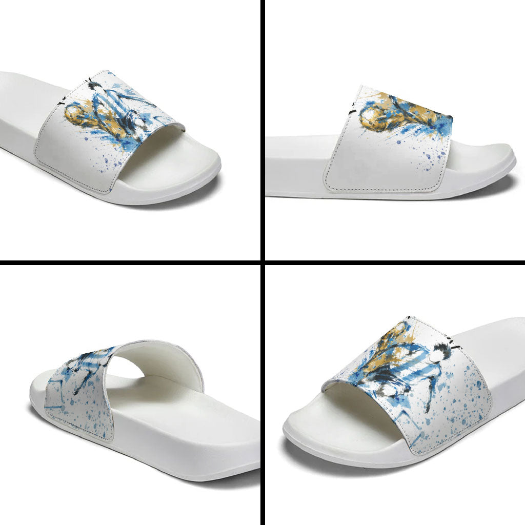 Personalized Argentina Football La Seleccion Slide Sandals Watercolor Splatter World Soccer Art