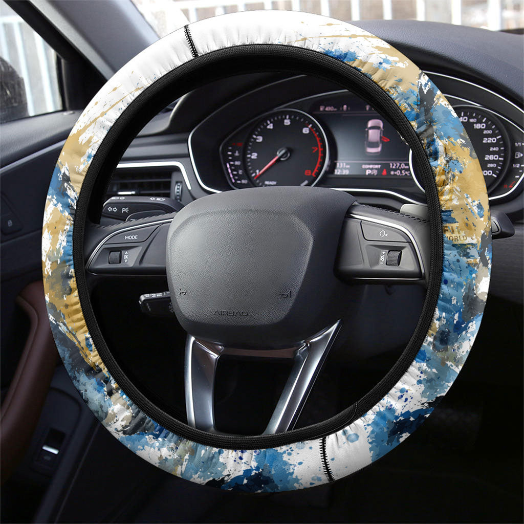 Argentina Football La Seleccion Steering Wheel Cover Watercolor Splatter World Soccer Art