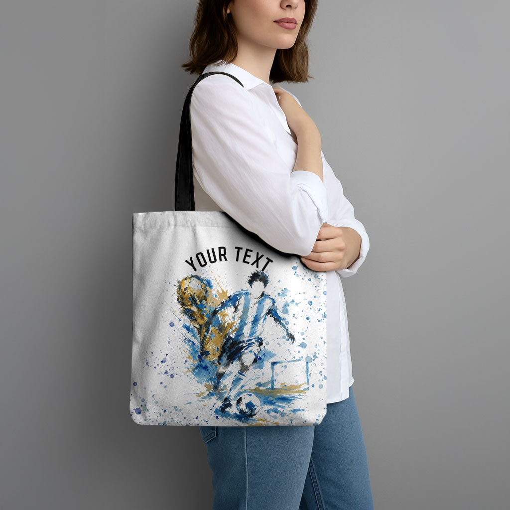 Personalized Argentina Football La Seleccion Tote Bag Watercolor Splatter World Soccer Art