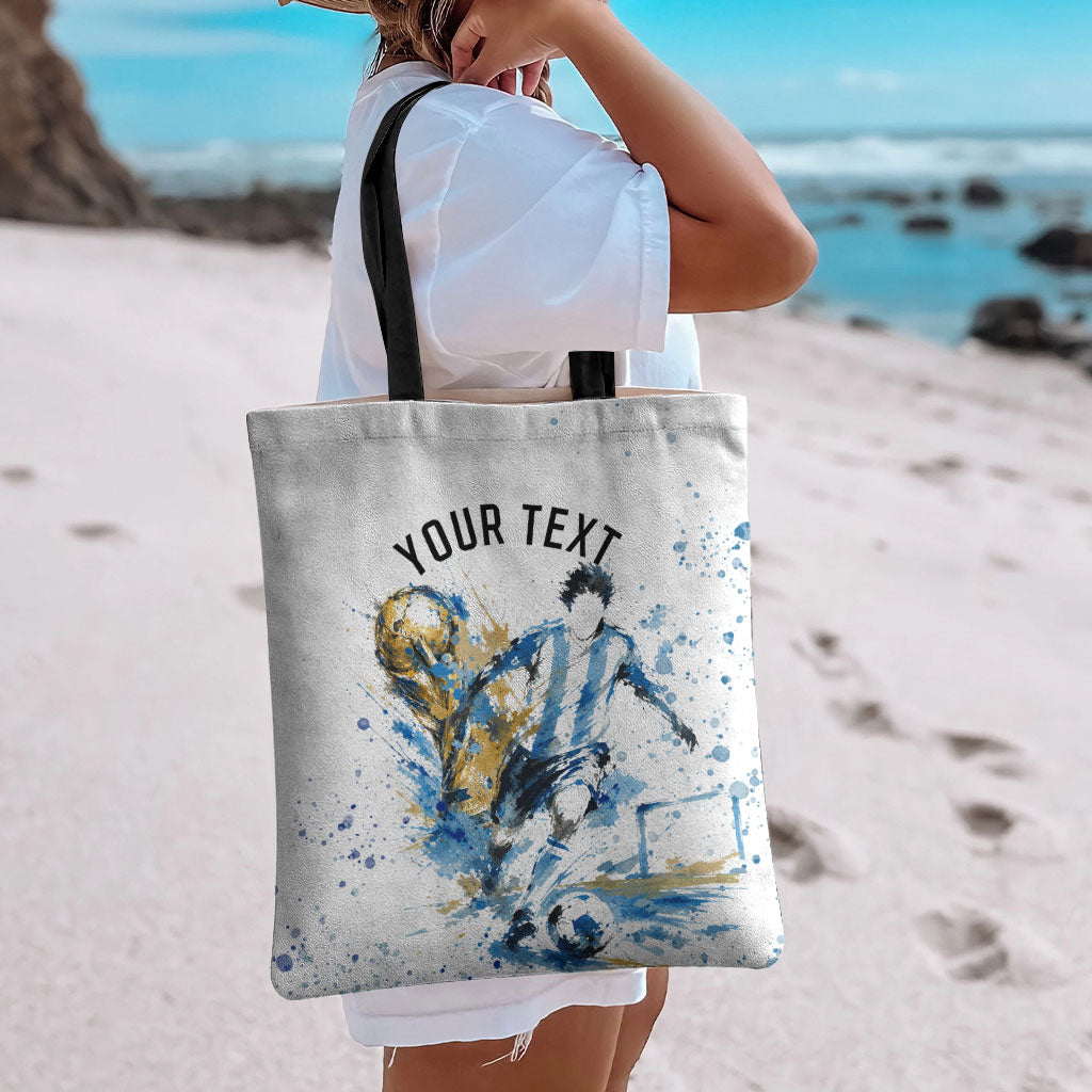 Personalized Argentina Football La Seleccion Tote Bag Watercolor Splatter World Soccer Art