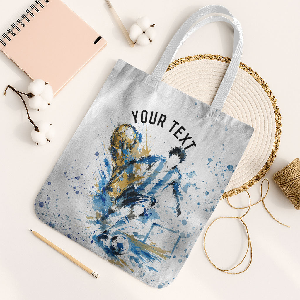 Personalized Argentina Football La Seleccion Tote Bag Watercolor Splatter World Soccer Art