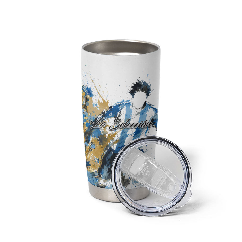 Personalized Argentina Football La Seleccion Tumbler Cup Watercolor Splatter World Soccer Art