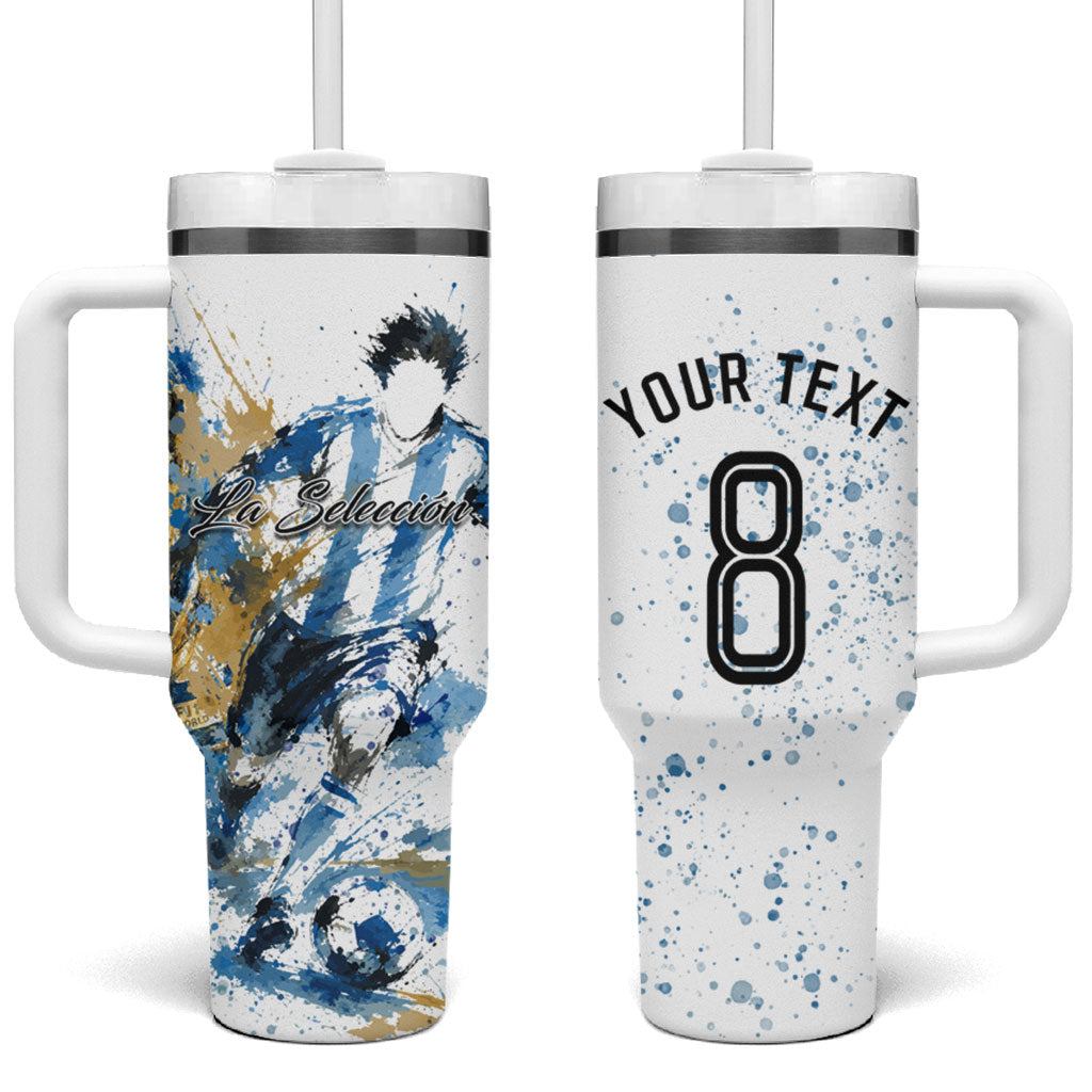 Personalized Argentina Football La Seleccion Tumbler With Handle Watercolor Splatter World Soccer Art