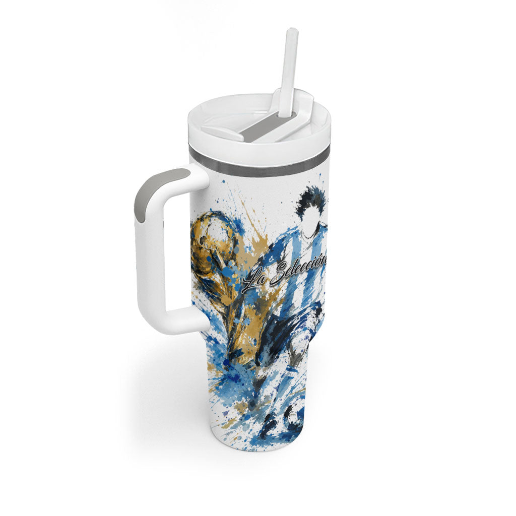 Personalized Argentina Football La Seleccion Tumbler With Handle Watercolor Splatter World Soccer Art