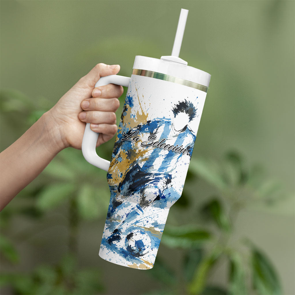 Personalized Argentina Football La Seleccion Tumbler With Handle Watercolor Splatter World Soccer Art