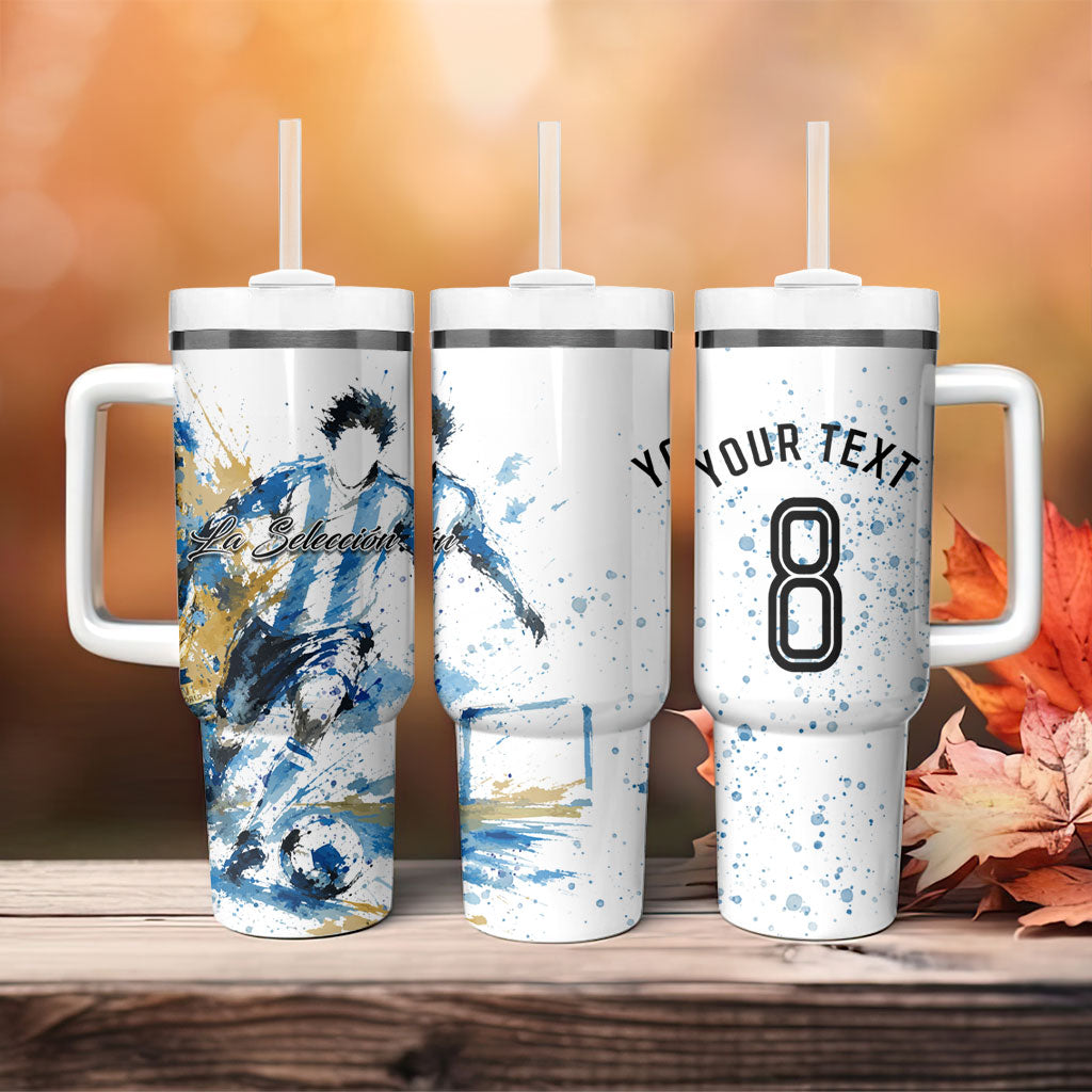 Personalized Argentina Football La Seleccion Tumbler With Handle Watercolor Splatter World Soccer Art