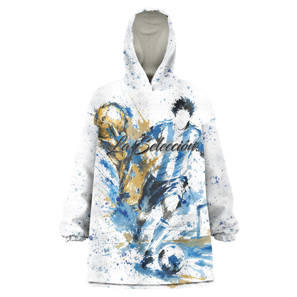 Personalized Argentina Football La Seleccion Wearable Blanket Hoodie Watercolor Splatter World Soccer Art