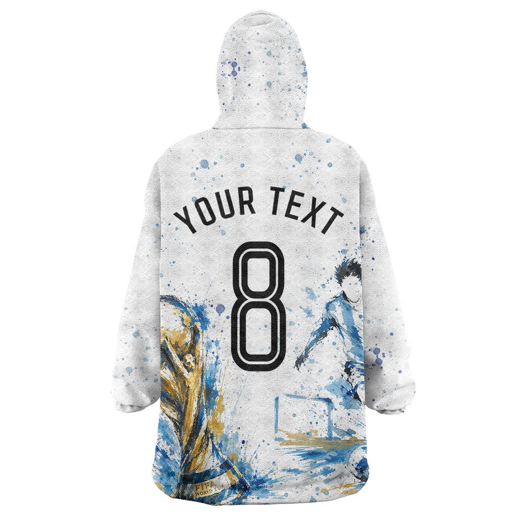 Personalized Argentina Football La Seleccion Wearable Blanket Hoodie Watercolor Splatter World Soccer Art
