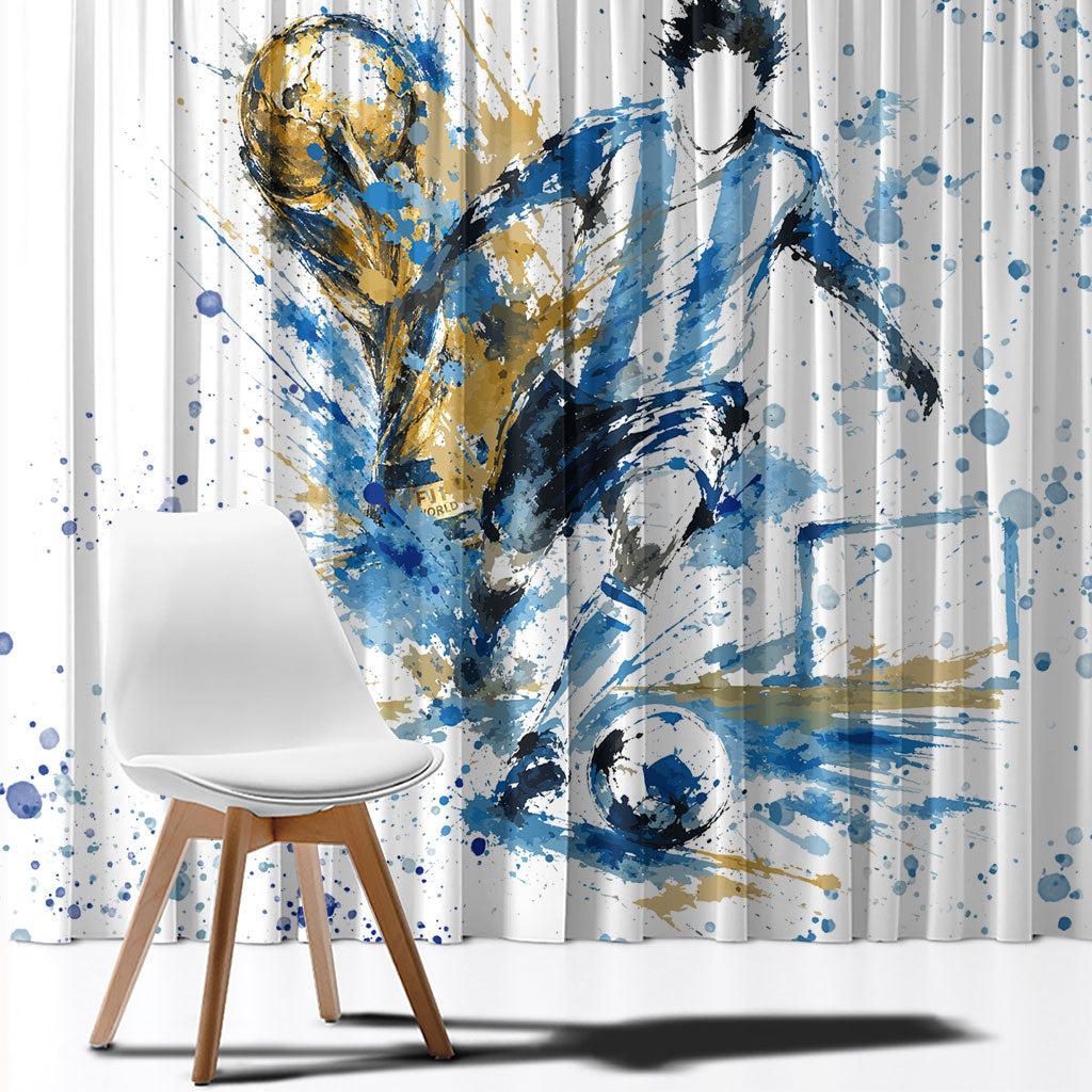 Personalized Argentina Football La Seleccion Window Curtain Watercolor Splatter World Soccer Art