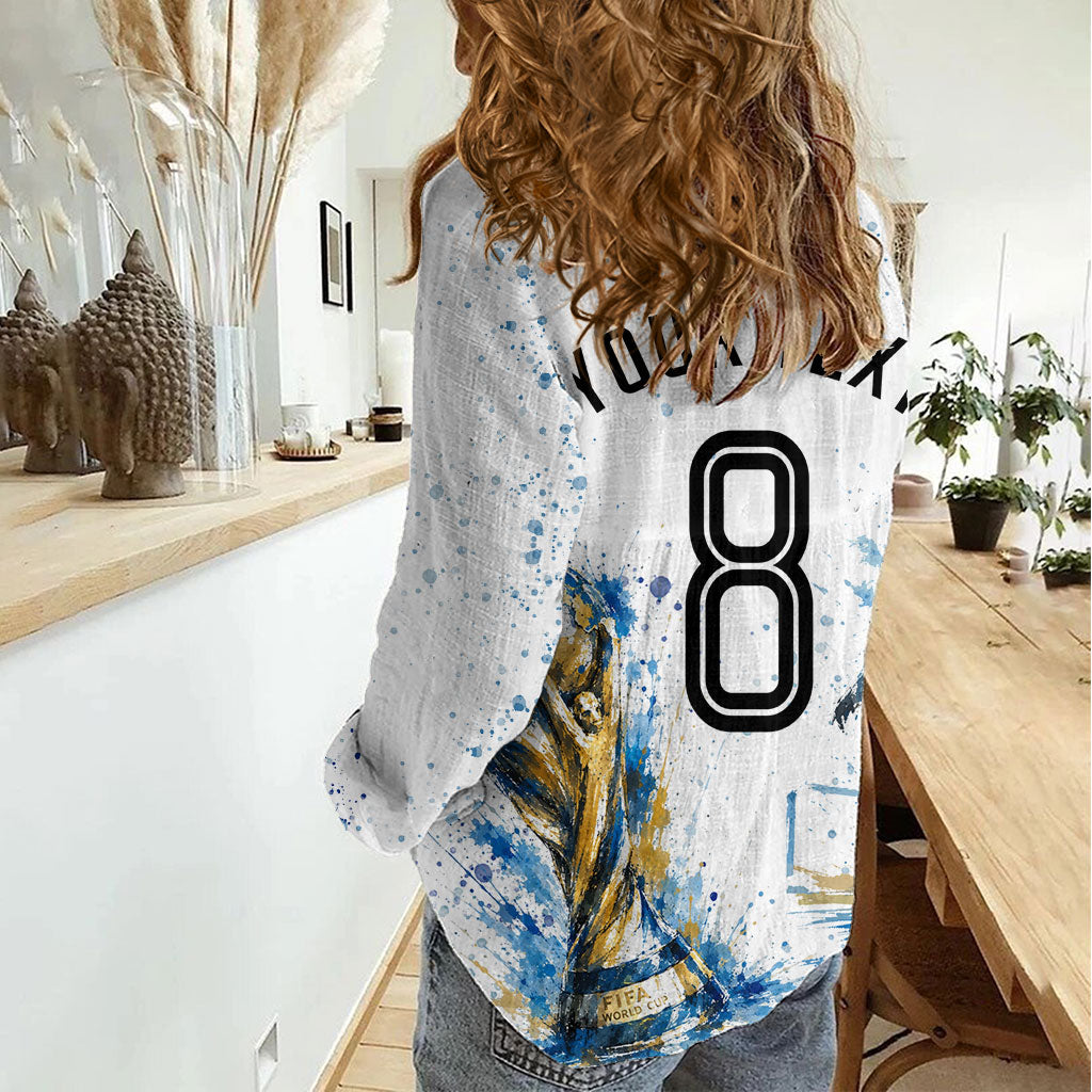 Personalized Argentina Football La Seleccion Women Casual Shirt Watercolor Splatter World Soccer Art