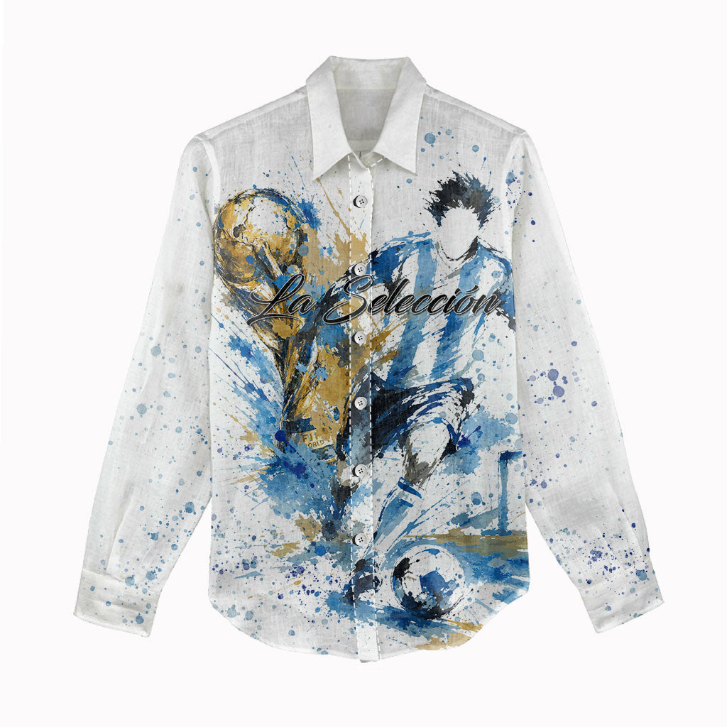 Personalized Argentina Football La Seleccion Women Casual Shirt Watercolor Splatter World Soccer Art