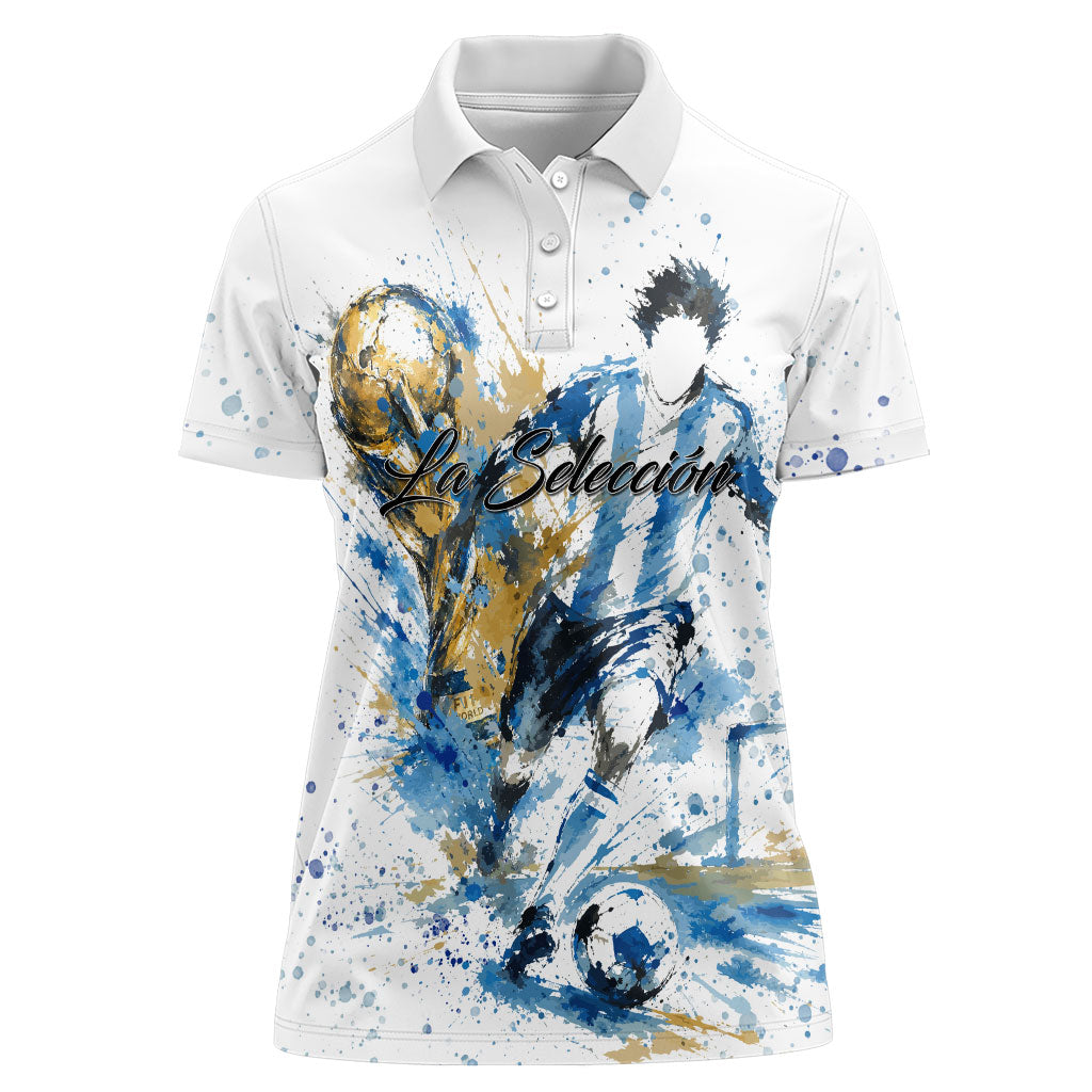 Personalized Argentina Football La Seleccion Women Polo Shirt Watercolor Splatter World Soccer Art