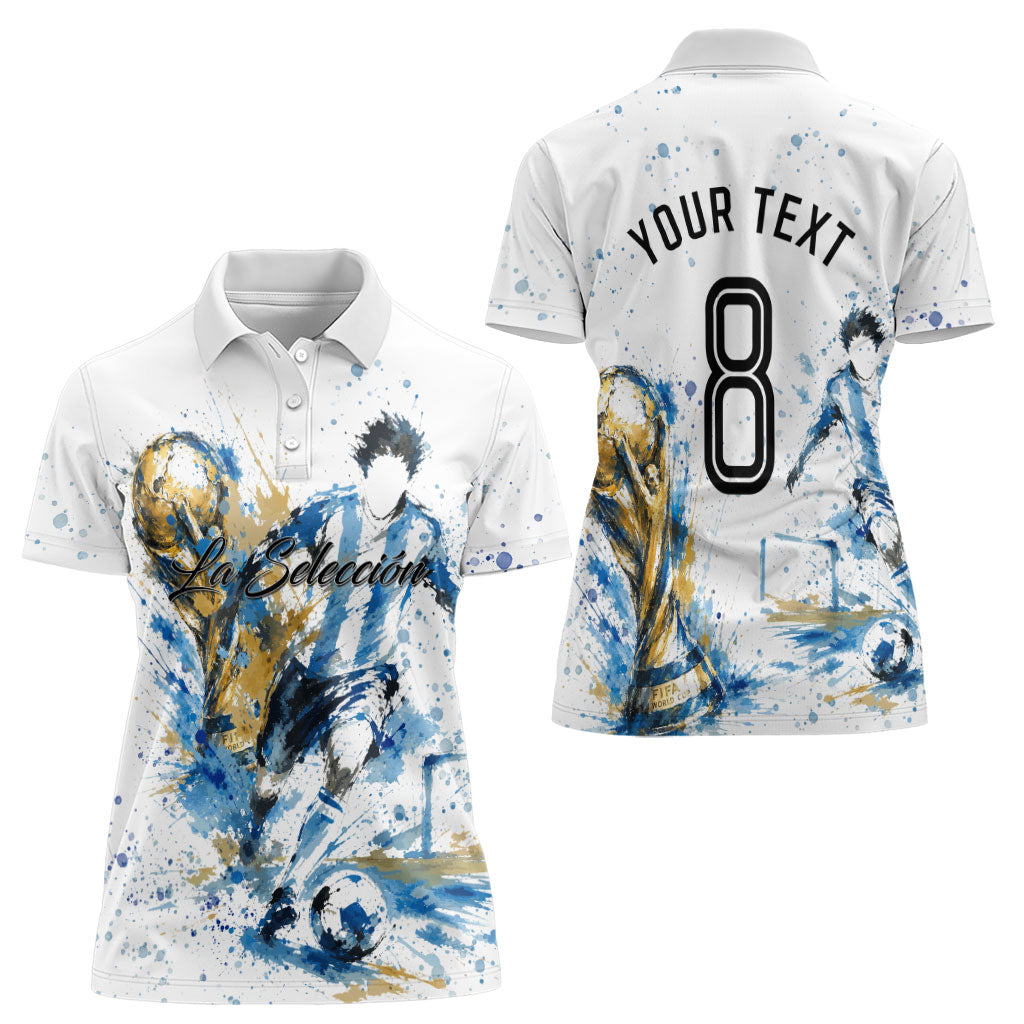 Personalized Argentina Football La Seleccion Women Polo Shirt Watercolor Splatter World Soccer Art