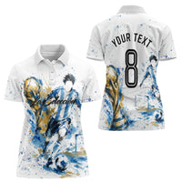 Personalized Argentina Football La Seleccion Women Polo Shirt Watercolor Splatter World Soccer Art