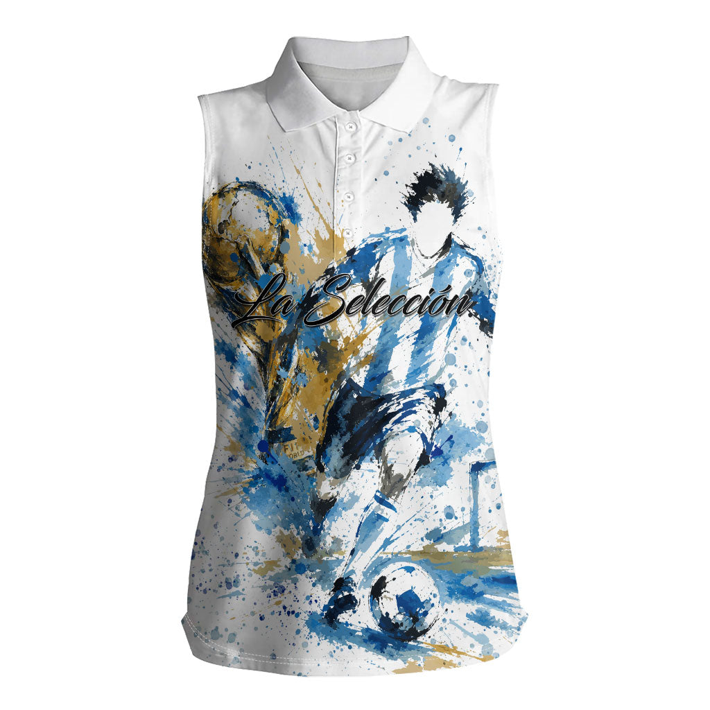 Personalized Argentina Football La Seleccion Women Sleeveless Polo Shirt Watercolor Splatter World Soccer Art