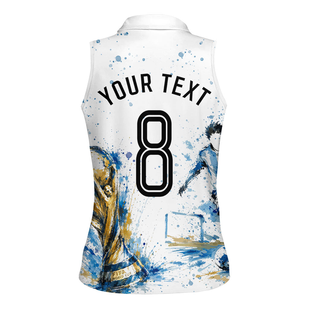 Personalized Argentina Football La Seleccion Women Sleeveless Polo Shirt Watercolor Splatter World Soccer Art
