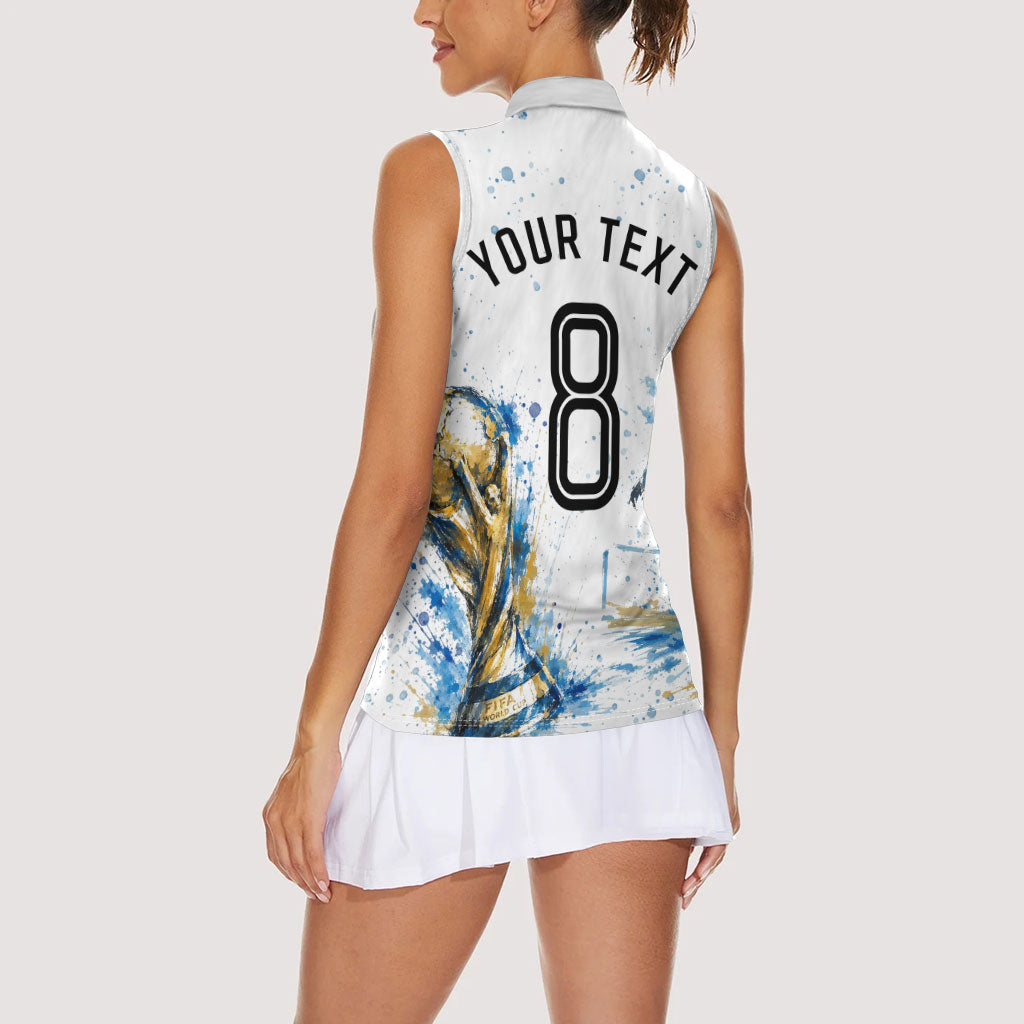 Personalized Argentina Football La Seleccion Women Sleeveless Polo Shirt Watercolor Splatter World Soccer Art