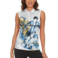 Personalized Argentina Football La Seleccion Women Sleeveless Polo Shirt Watercolor Splatter World Soccer Art
