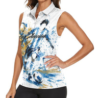Personalized Argentina Football La Seleccion Women Sleeveless Polo Shirt Watercolor Splatter World Soccer Art