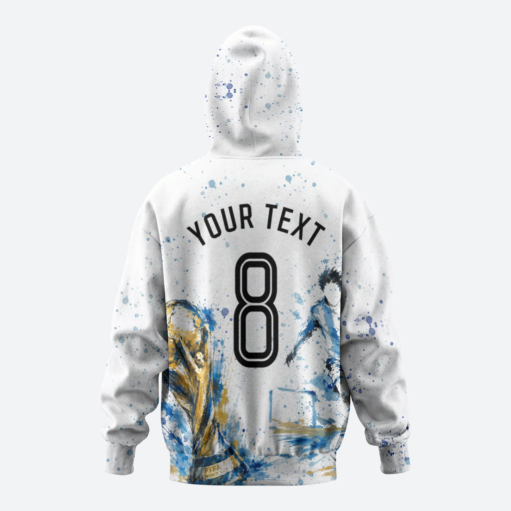 Personalized Argentina Football La Seleccion Zip Hoodie Watercolor Splatter World Soccer Art