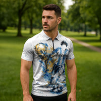 Personalized Argentina Football La Seleccion Zipper Polo Shirt Watercolor Splatter World Soccer Art