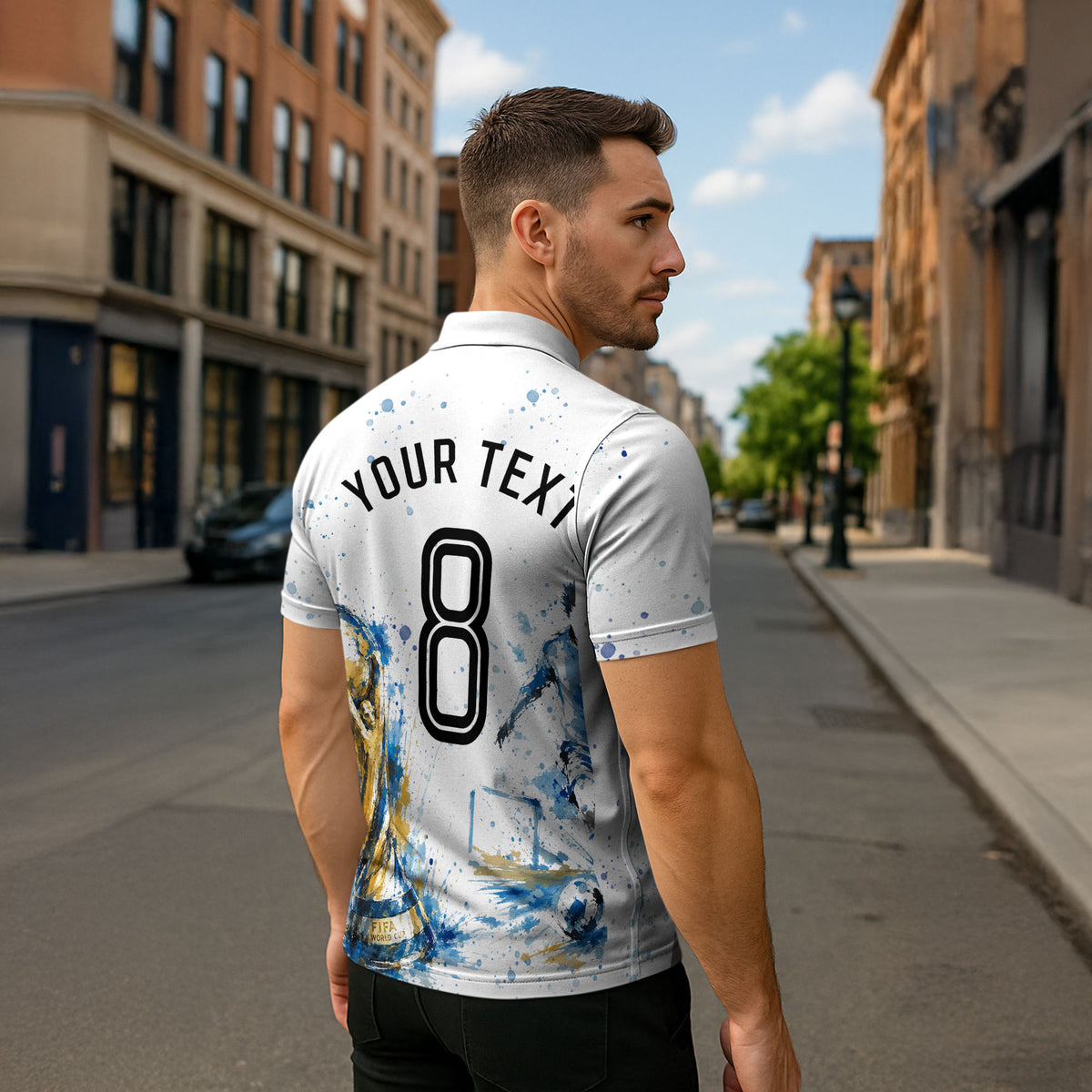 Personalized Argentina Football La Seleccion Zipper Polo Shirt Watercolor Splatter World Soccer Art