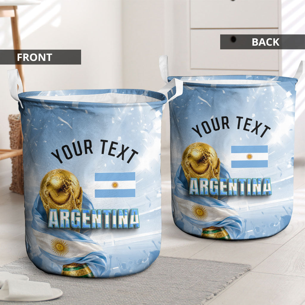Personalized Argentina Football Champion Trophy Laundry Basket Flag Soccer Fan Graphic