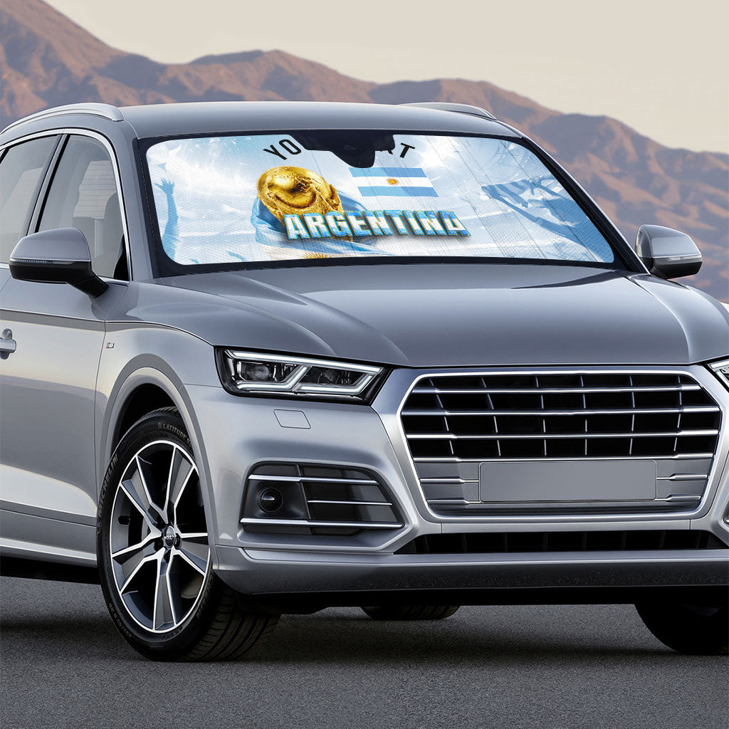 Personalized Argentina Football Champion Trophy Auto Sun Shade Flag Soccer Fan Graphic