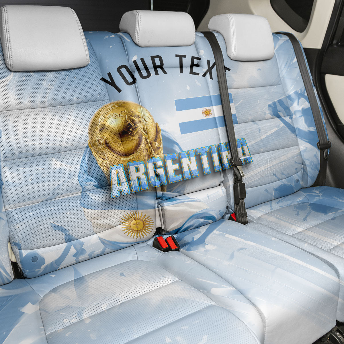 Personalized Argentina Football Champion Trophy Back Car Seat Cover Flag Soccer Fan Graphic