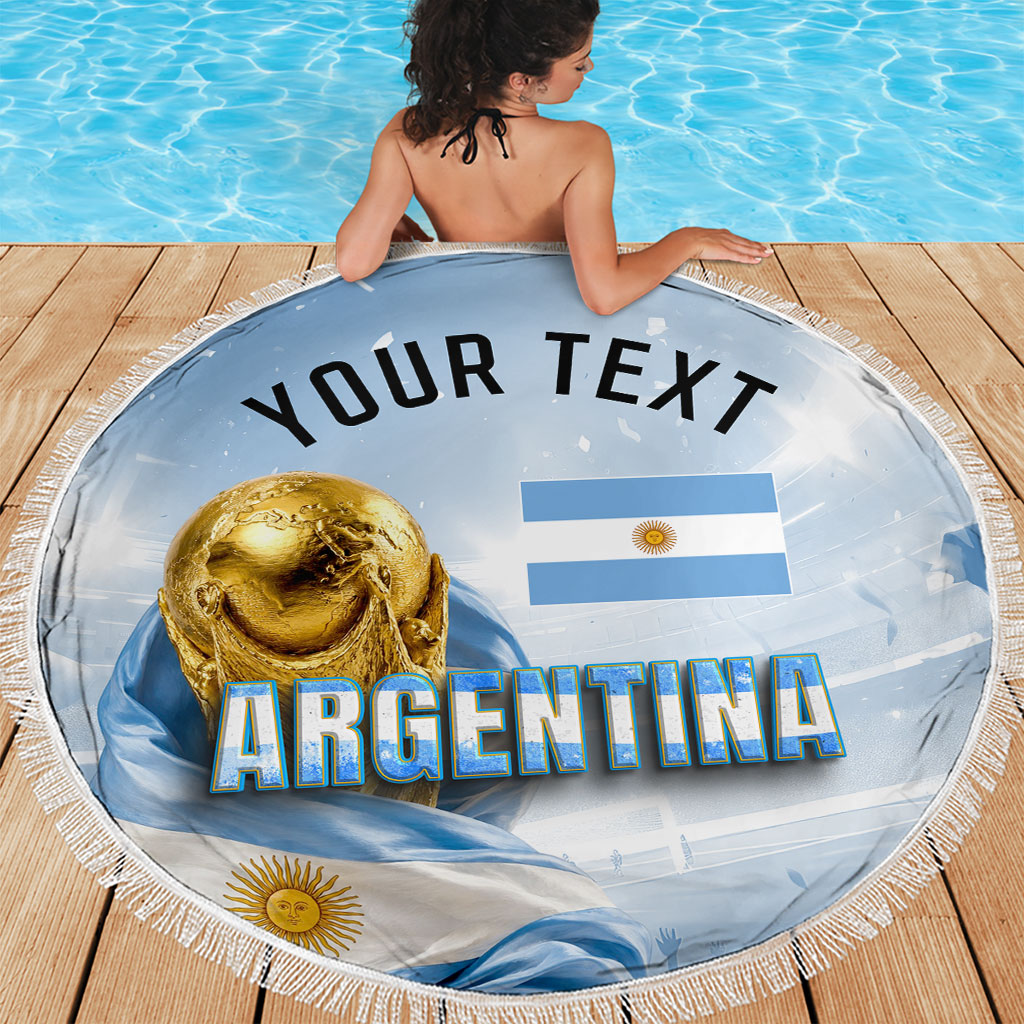 Personalized Argentina Football Champion Trophy Beach Blanket Flag Soccer Fan Graphic