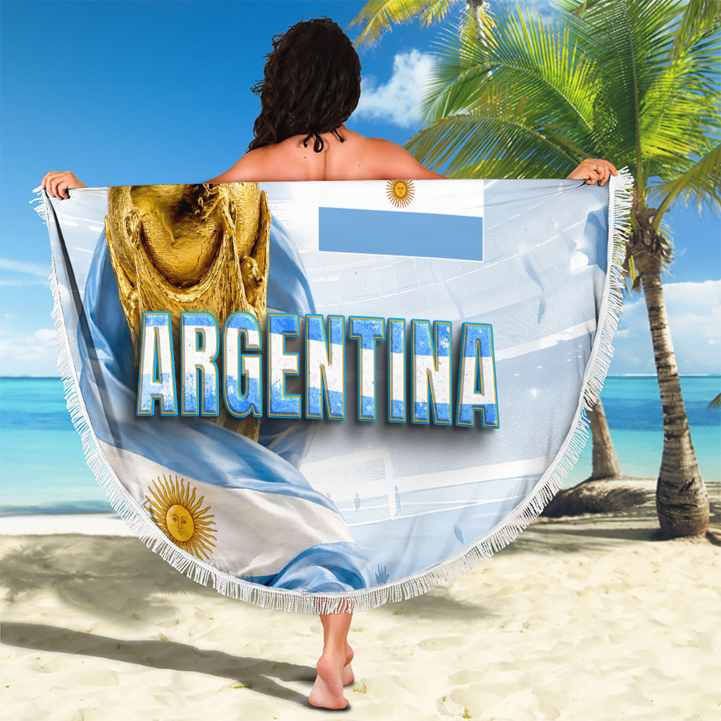 Personalized Argentina Football Champion Trophy Beach Blanket Flag Soccer Fan Graphic