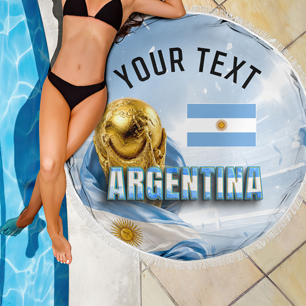 Personalized Argentina Football Champion Trophy Beach Blanket Flag Soccer Fan Graphic