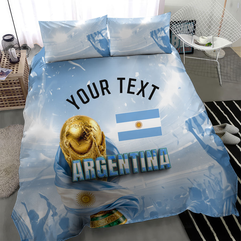 Personalized Argentina Football Champion Trophy Bedding Set Flag Soccer Fan Graphic