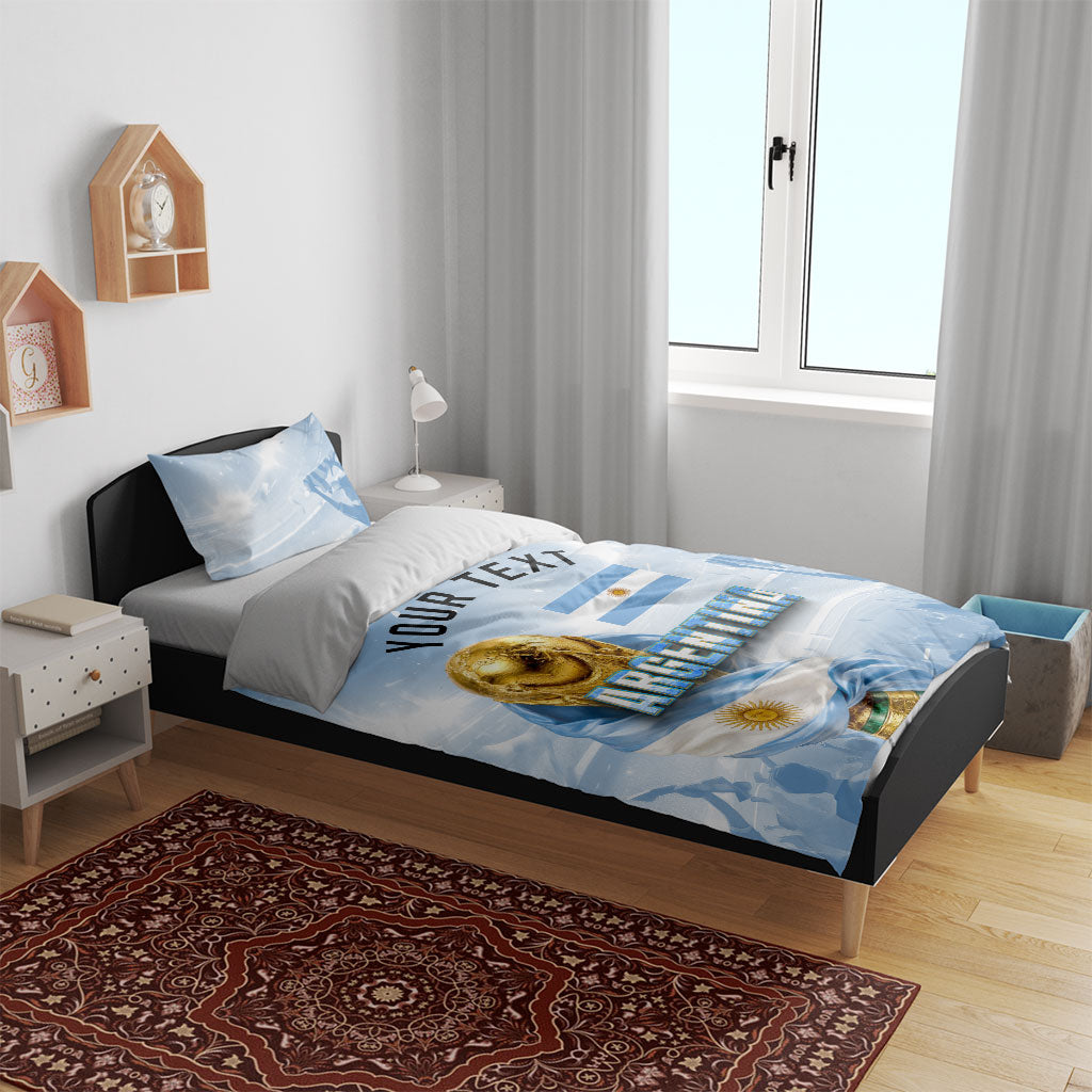 Personalized Argentina Football Champion Trophy Bedding Set Flag Soccer Fan Graphic