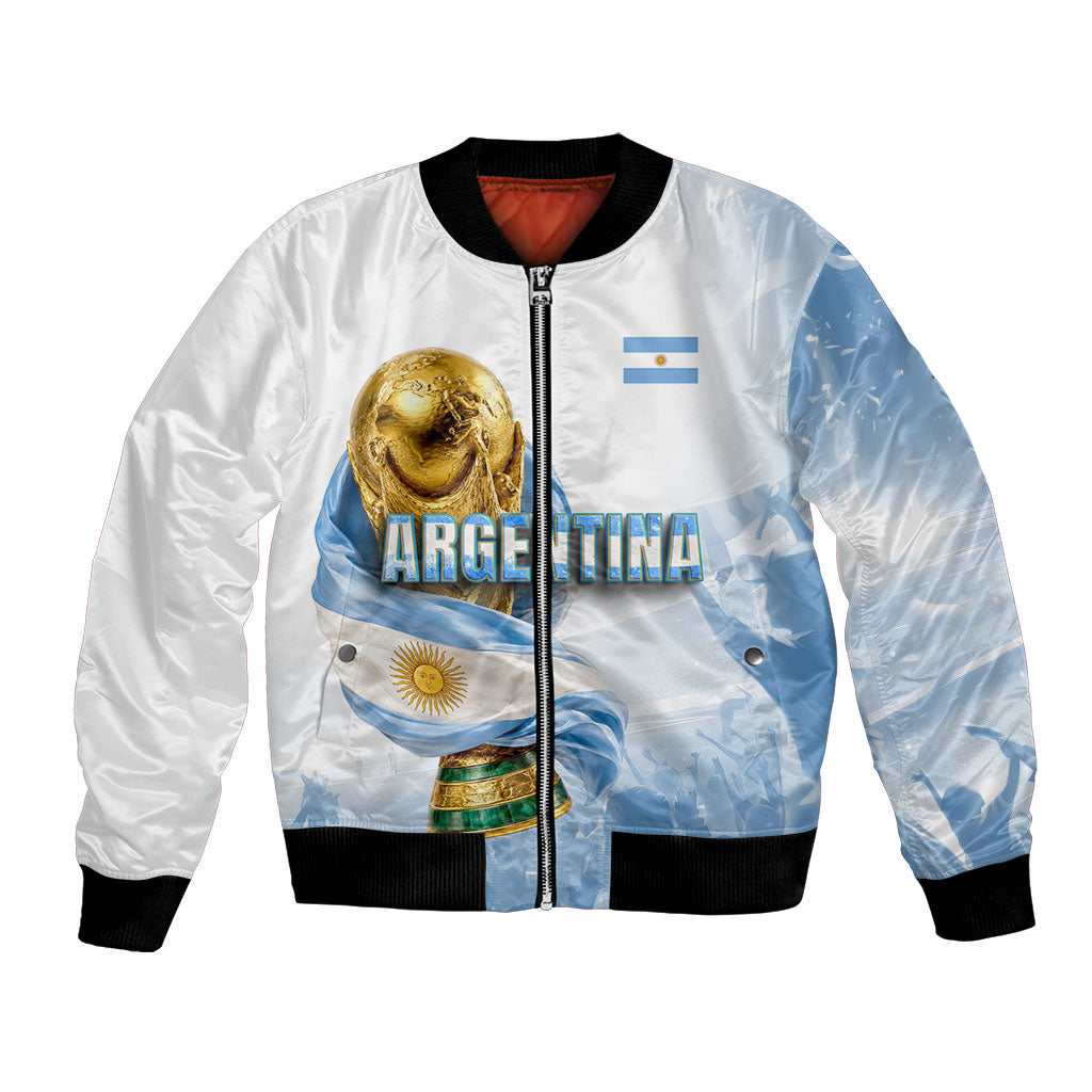 Personalized Argentina Football Champion Trophy Bomber Jacket Flag Soccer Fan Graphic