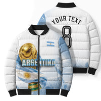 Personalized Argentina Football Champion Trophy Bomber Puffer Jacket Flag Soccer Fan Graphic