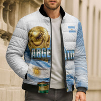 Personalized Argentina Football Champion Trophy Bomber Puffer Jacket Flag Soccer Fan Graphic